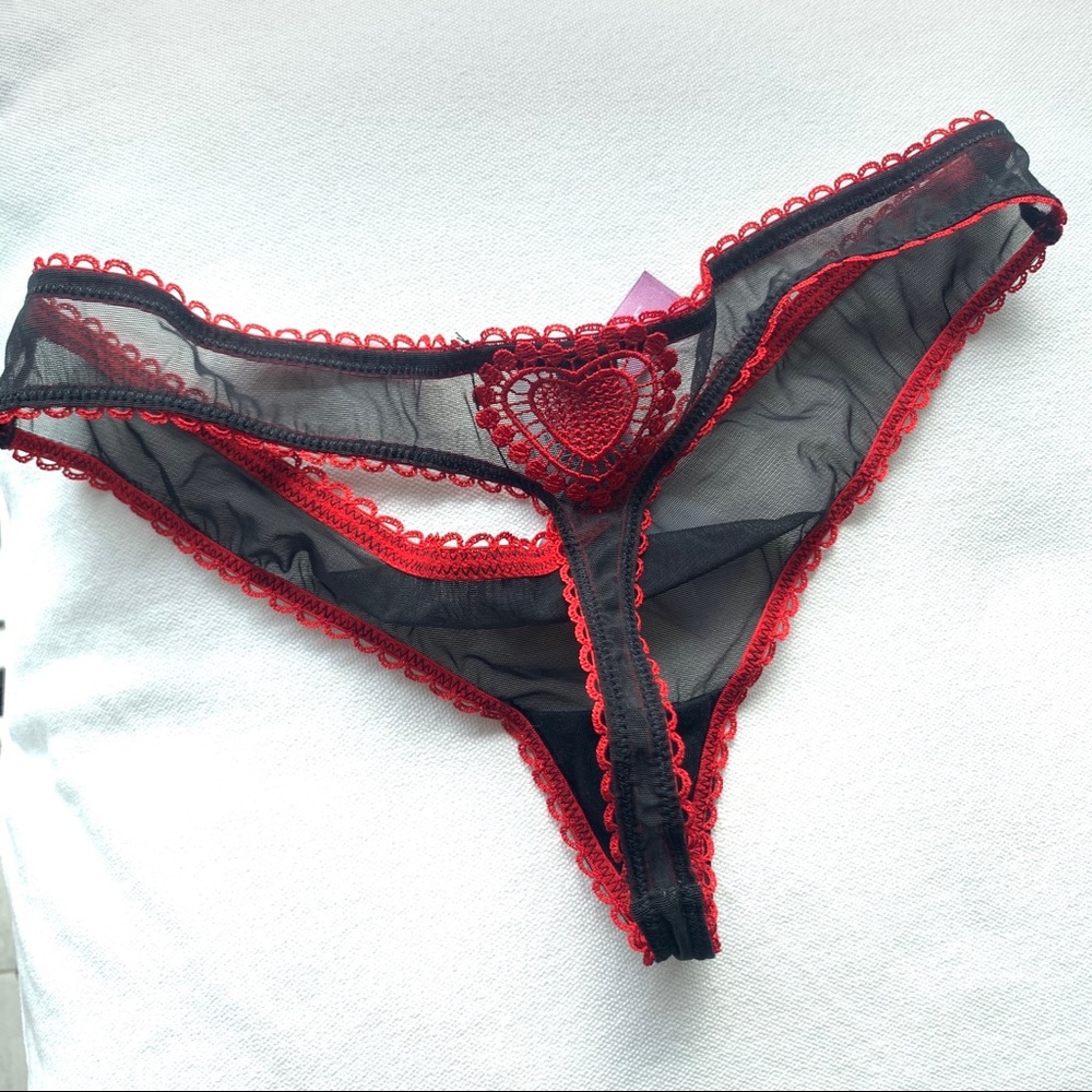 Crochet Heart Thong Panties Unlined Mesh